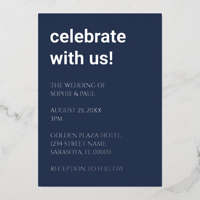 Invitation simple Mariage bleu marine (Recto)