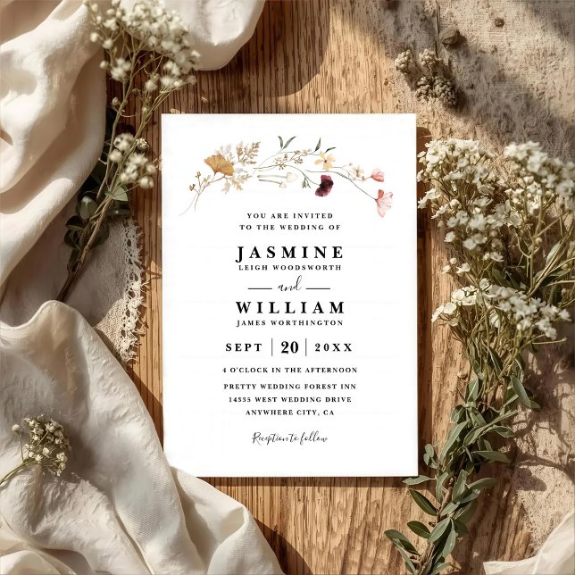Invitation Simple Mariage Bohème Fleurs Sauvages Code QR Rust (Créateur téléchargé)