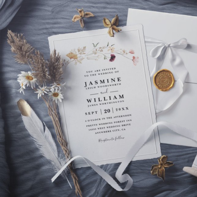 Invitation Simple Mariage Bohème Fleurs Sauvages Élégant Rust (Créateur téléchargé)