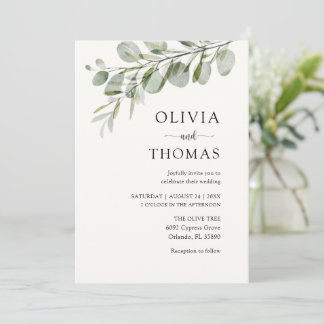 Invitation Simple mariage botanique à l'aquarelle de verdure