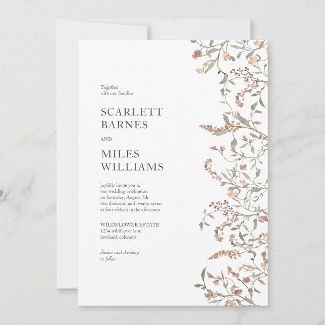 Invitation Simple Mariage Botanique Bohème (Devant)