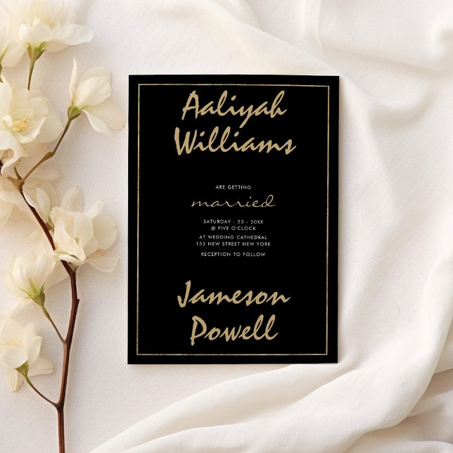 Invitation Simple mariage calligraphié à la main en or noir (Simple black gold handwritten calligraphy wedding)