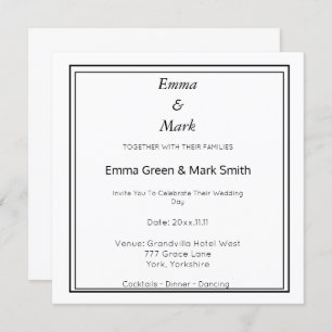 Invitation simple Mariage Carré blanc Monogramme