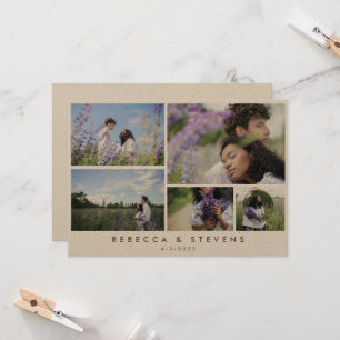 Invitation Simple Mariage Champêtre Kraft Collage de Photos S