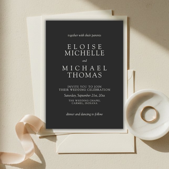 Invitation Simple Mariage Classique au Charbon (Simple Charcoal Classic Wedding Invitation)