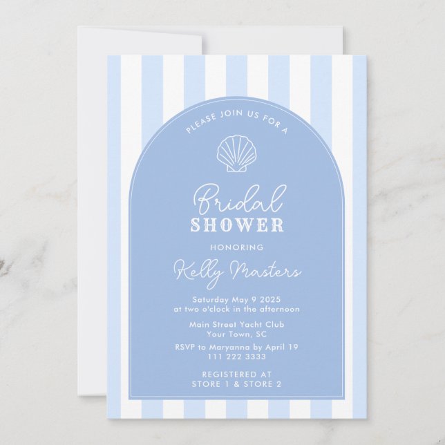 Invitation Simple Mariage Côtier Bleu Et Blanc (Devant)