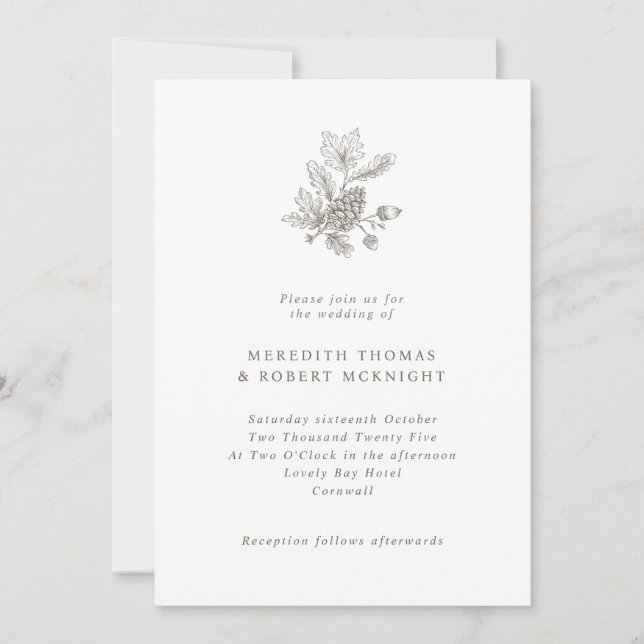 Invitation Simple mariage d'automne au pin cônique et aux gla (Devant)
