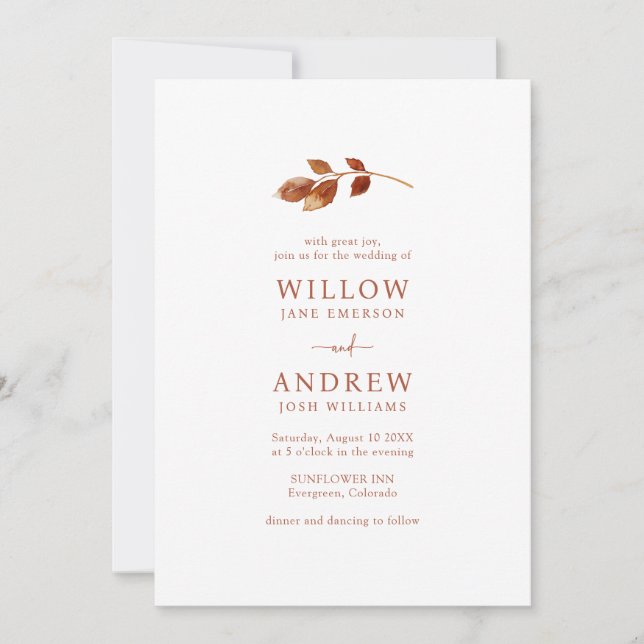 Invitation Simple Mariage d'Automne en Terracotta (Devant)