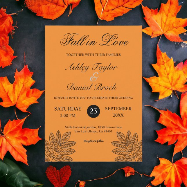 Invitation Simple Mariage de automne de feuillage orange brûl (Créateur téléchargé)