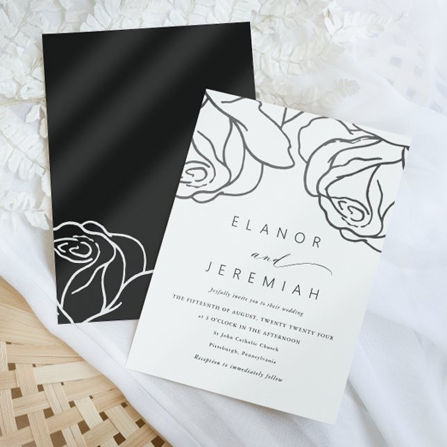 Invitation Simple Mariage de calligraphie florale noire (Créateur téléchargé)