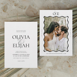 Invitation Simple Mariage de monogramme photo noir et blanc