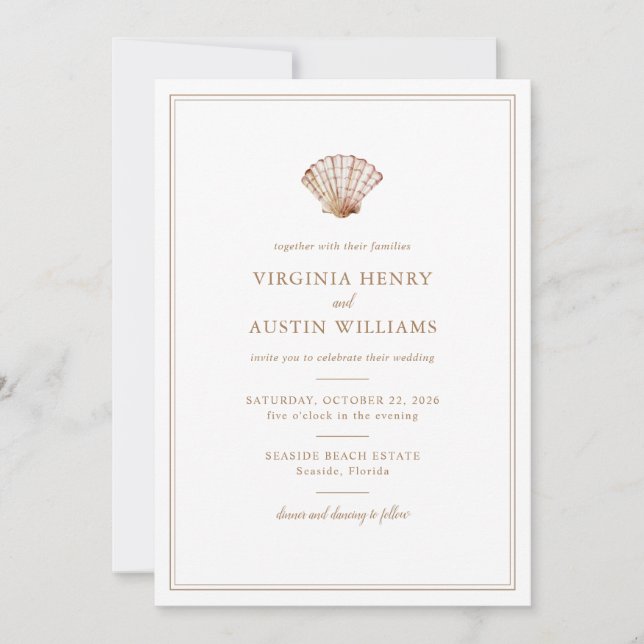 Invitation Simple Mariage de Plage Coquillage Classique (Devant)