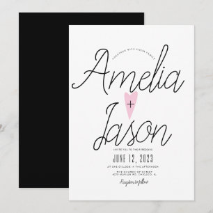 Invitation Simple Mariage De Type Cœur Rose Écriture Noir Et 