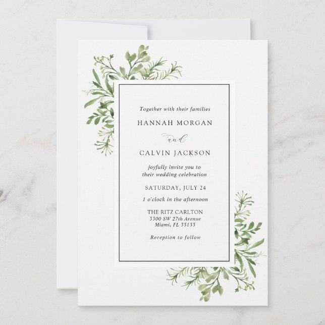 Invitation Simple Mariage de verdure (Devant)