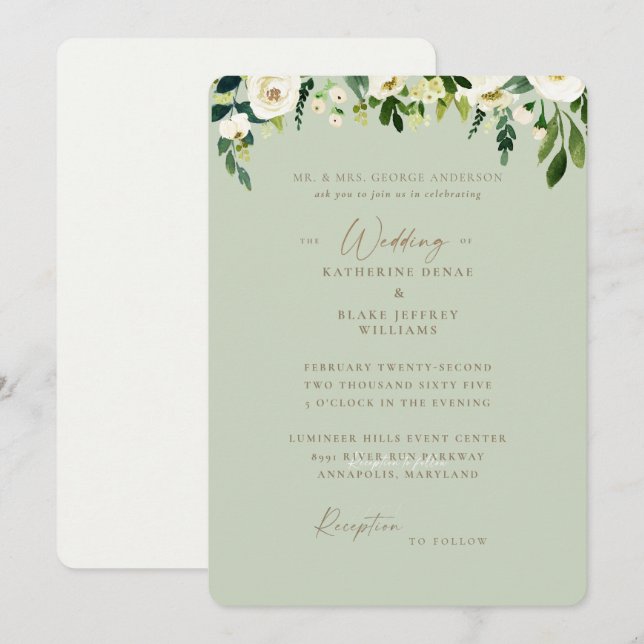 Invitation Simple Mariage des Parents de la Mariée Fleurs Bla (Devant / Derrière)