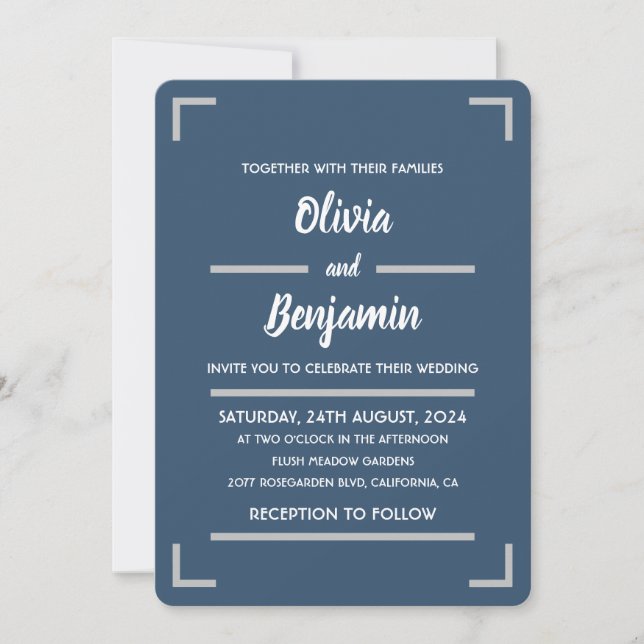 Invitation Simple Mariage écriture manuscrite bleue (Devant)