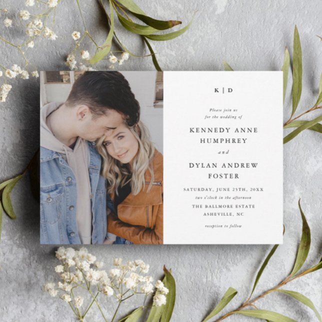 Invitation Simple Mariage Élégant en Noir et Blanc  (Simple Black and White Typography Minimal Photo Wedding Invitations.)