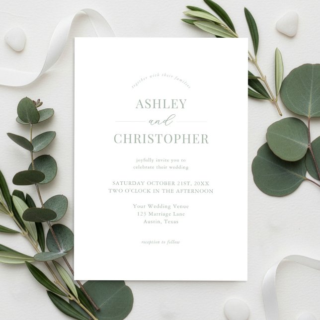 Invitation Simple Mariage Élégant Moderne Vert Sauge (Créateur téléchargé)