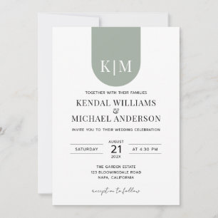 Invitation Simple mariage élégant monogramme blanc poussiéreu