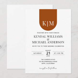 Invitation Simple mariage élégant monogramme en terre cuite b