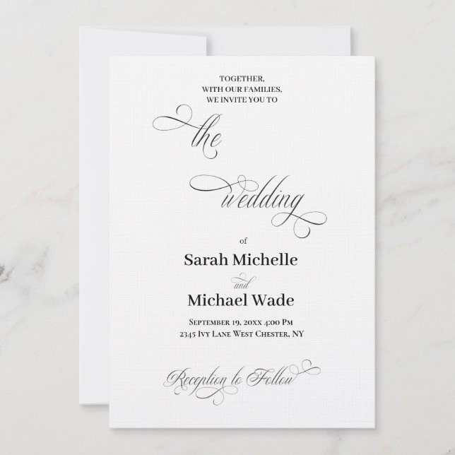 Invitation Simple Mariage Élégant Script Calligraphié (Devant)