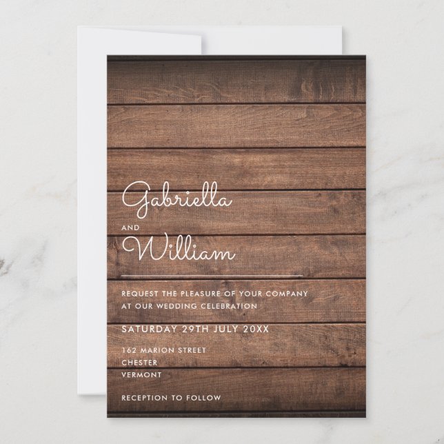 Invitation Simple Mariage en Bois Rustique (Devant)