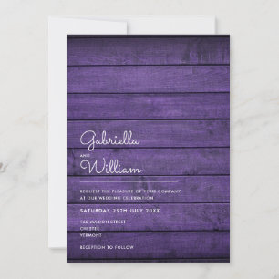 Invitation Simple Mariage en Bois Rustique Violet