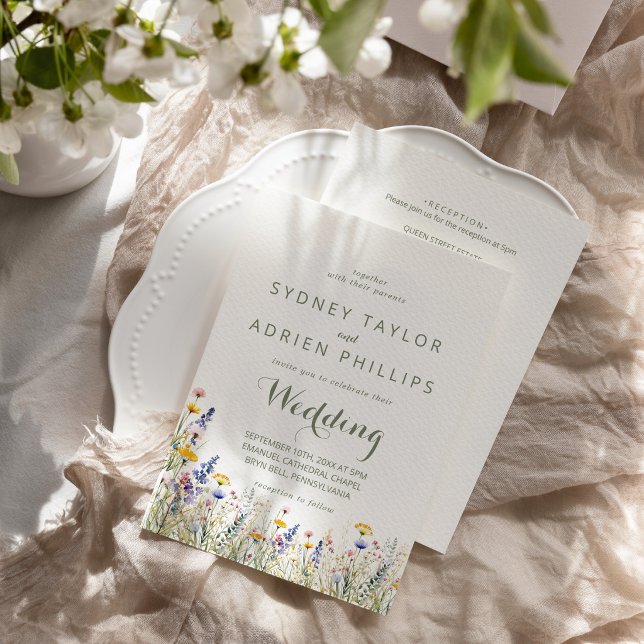 Invitation Simple Mariage Fleur de Champ Avant et Arrière (Créateur téléchargé)
