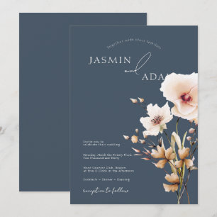 Invitation Simple Mariage Fleur de Champ Bleu Ardoise