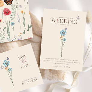 Invitation Simple Mariage Fleur de Fleur Sauvage Papillon Flo