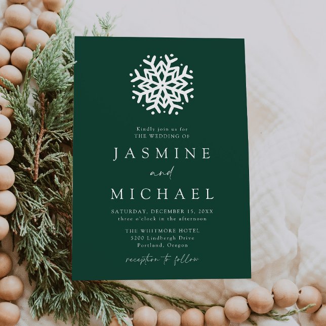 Invitation Simple Mariage Flocon de Neige Vert (Créateur téléchargé)
