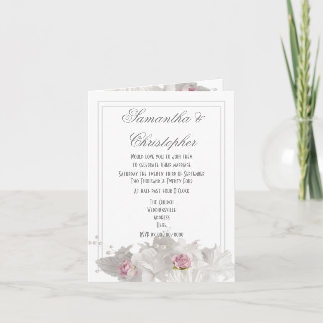 Invitation Simple mariage floral blanc (Devant)
