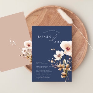 Invitation Simple mariage floral bleu marine et fleurs sauvag