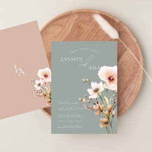 Invitation Simple Mariage Floral de Fleurs Sauvages Vert Saug