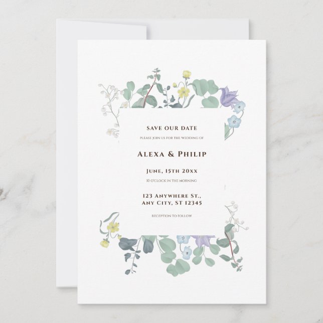 Invitation Simple Mariage floral minimaliste (Devant)