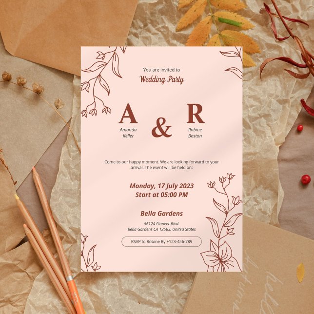 Invitation Simple Mariage floral minimaliste (Créateur téléchargé)