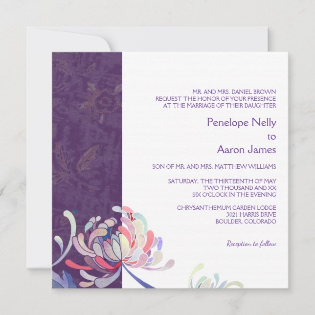 Invitation Simple Mariage Floral violet (Devant)