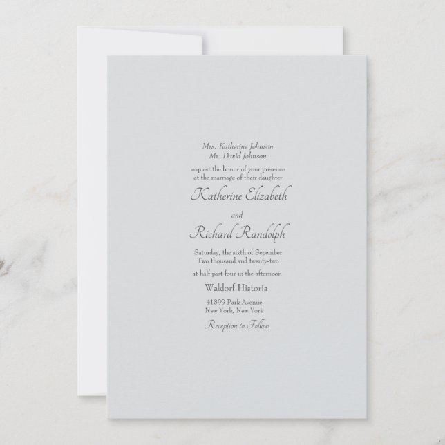 Invitation Simple Mariage Formel Gris Clair Un Lieu Mat (Devant)