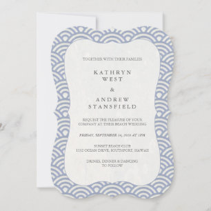 Invitation Simple mariage japonais bleu lilas Seigaiha vagues