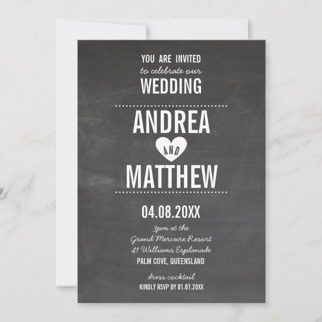Invitation SIMPLE MARIAGE mignon tableau de bord de coeur sim (Devant)