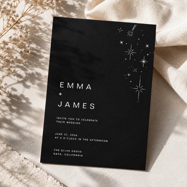 Invitation Simple Mariage Minimaliste Céleste Noir (Créateur téléchargé)