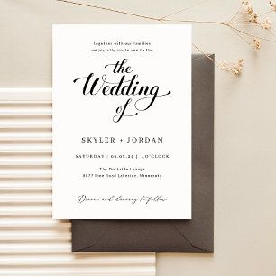 Invitation Simple Mariage minimaliste de script noir et blanc