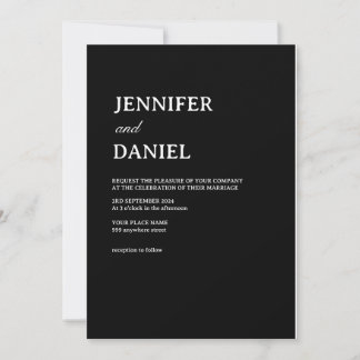 Invitation Simple Mariage minimaliste élégant noir et blanc