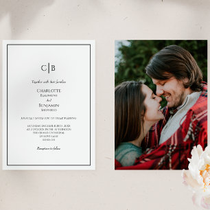 Invitation Simple Mariage Minimaliste Monogramme Photo