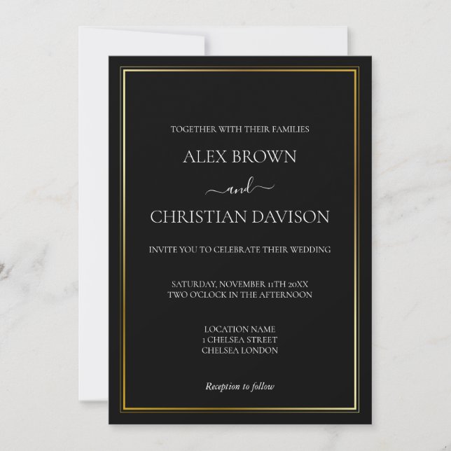 Invitation Simple Mariage Minimaliste Noir & Blanc (Devant)