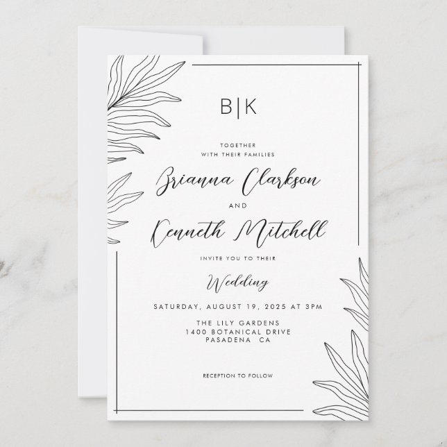 Invitation Simple Mariage minimaliste noir et blanc (Devant)