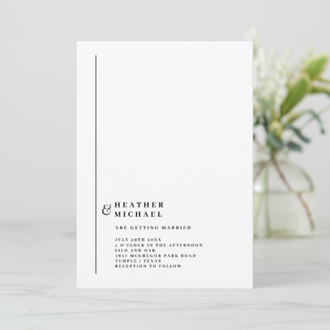 Invitation Simple Mariage Moderne Noir Blanc (Debout devant)