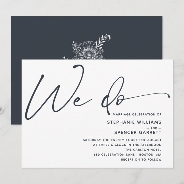 Invitation Simple Mariage Moderne Script (Devant / Derrière)