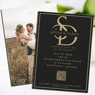 Invitation Simple Mariage Monogramme Classic Minimal QR Code