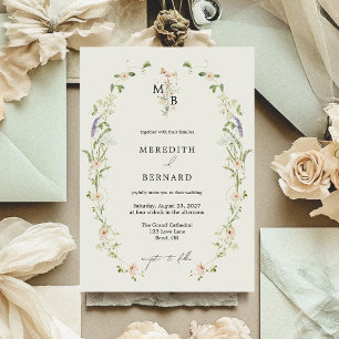 Invitation Simple Mariage Monogramme Fleur des Champs Rustiqu